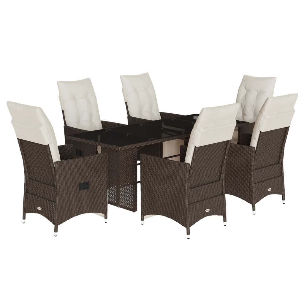 Ensemble de bistro de jardin 7 pcs coussins marron poly rotin
