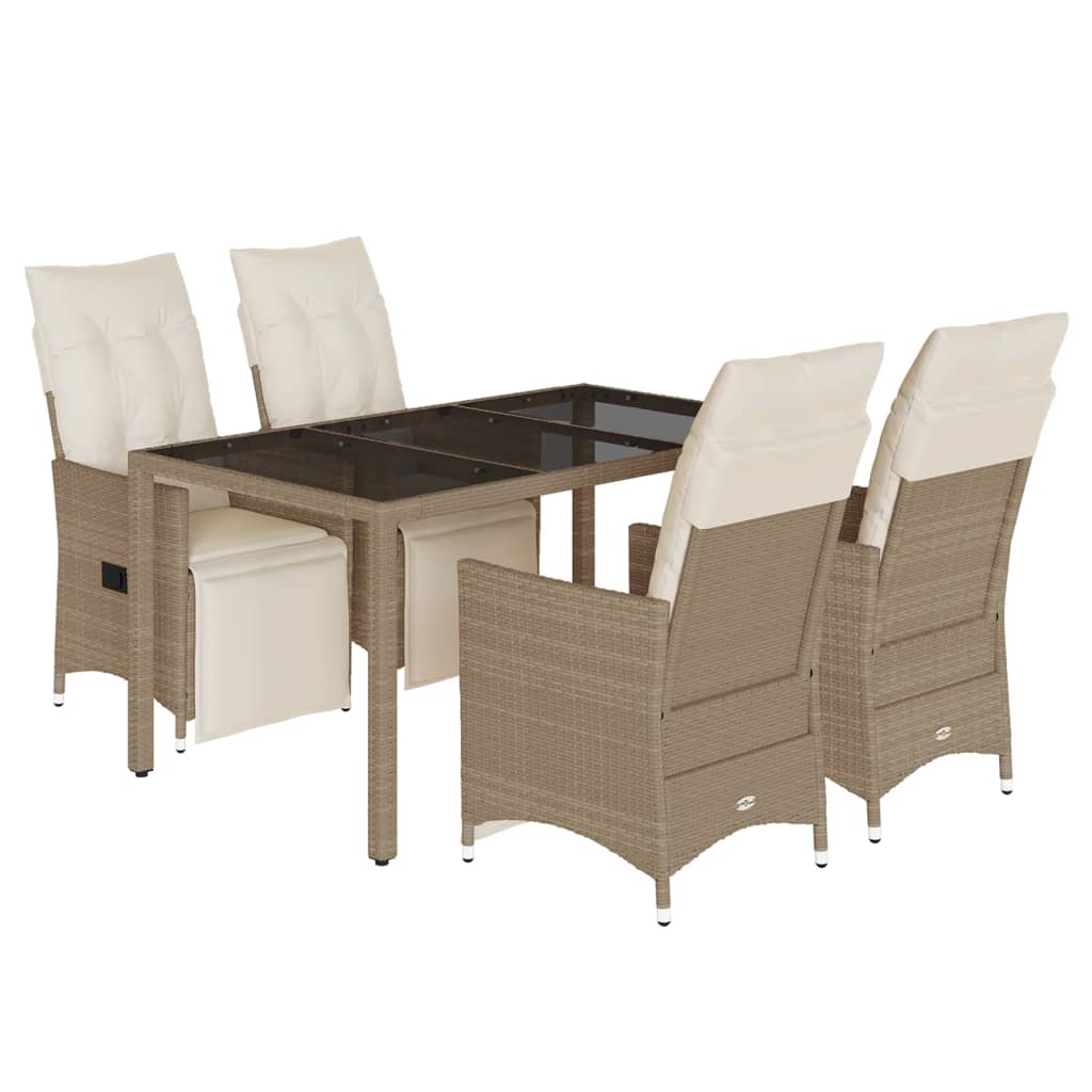 Ensemble de bistro de jardin 5 pcs coussins beige poly rotin