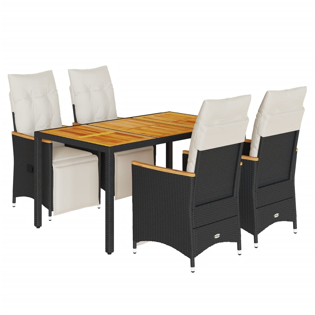 Ensemble de bistro de jardin 5 pcs coussins noir poly rotin
