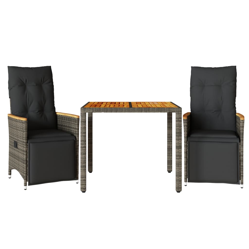 Ensemble de bistro de jardin 3 pcs coussins gris poly rotin