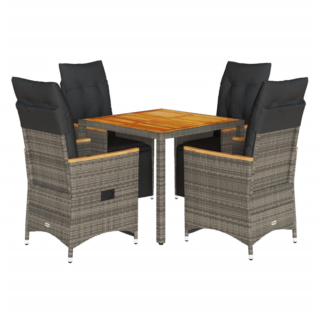 Ensemble de bistro de jardin 5 pcs coussins gris poly rotin