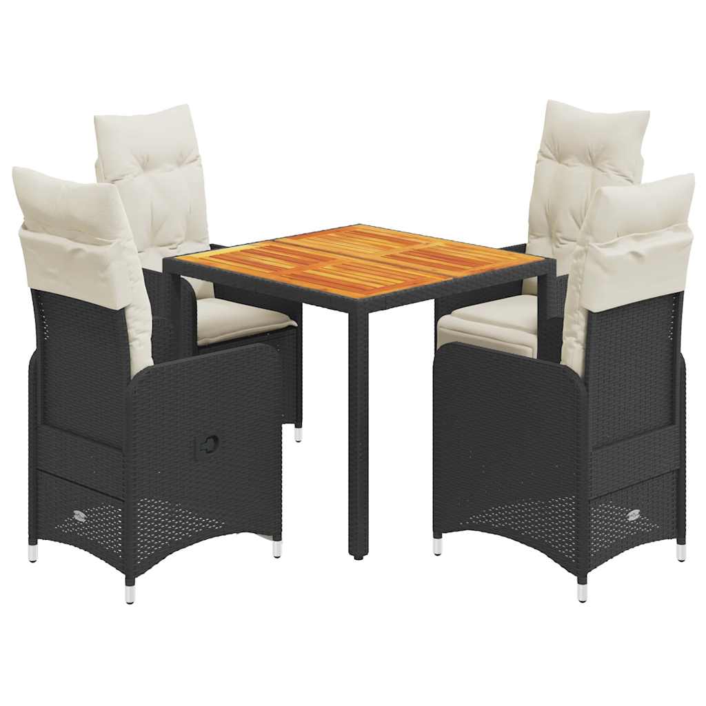 Ensemble de bistro de jardin 5 pcs coussins noir poly rotin
