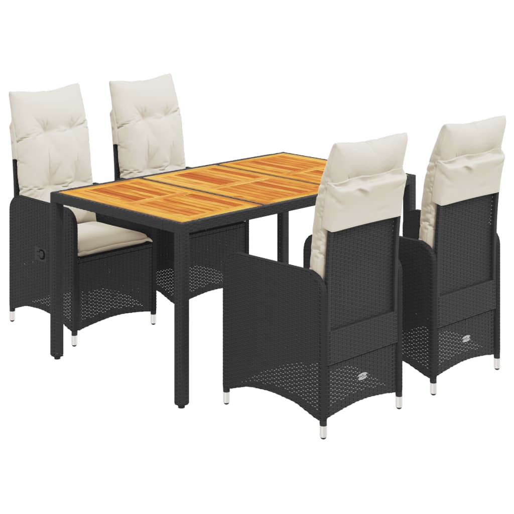 Ensemble de bistro de jardin 5 pcs coussins noir poly rotin