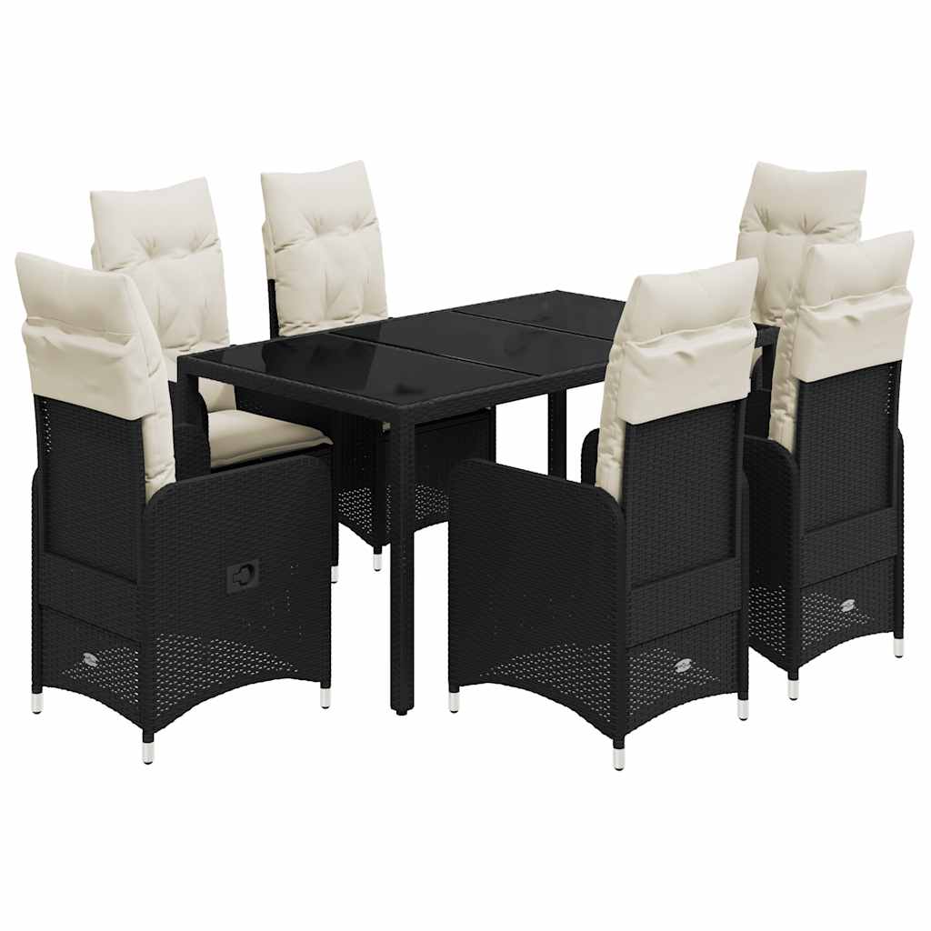 Ensemble de bistro de jardin 7 pcs coussins noir poly rotin