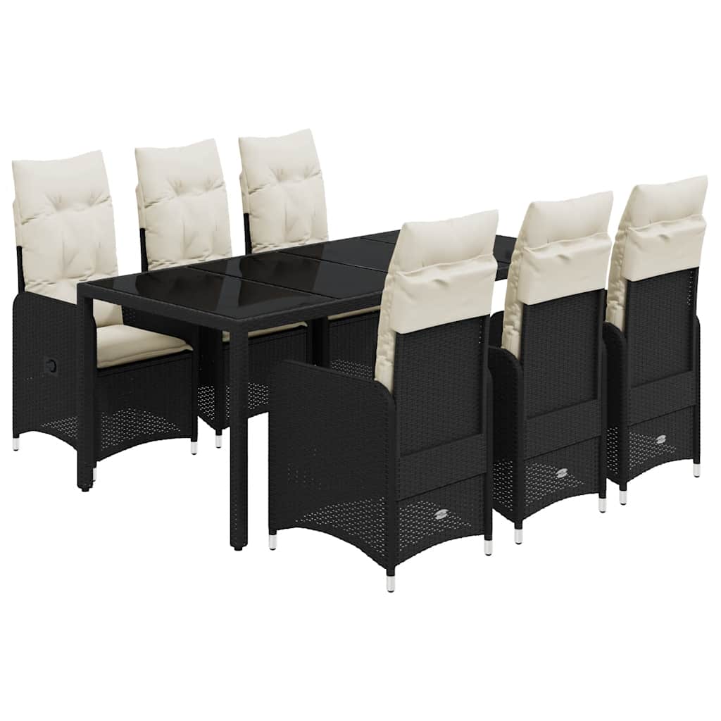 Ensemble de bistro de jardin 7 pcs coussins noir poly rotin