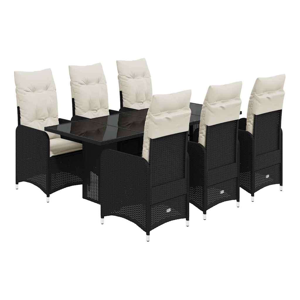 Ensemble de bistro de jardin 7 pcs coussins noir poly rotin