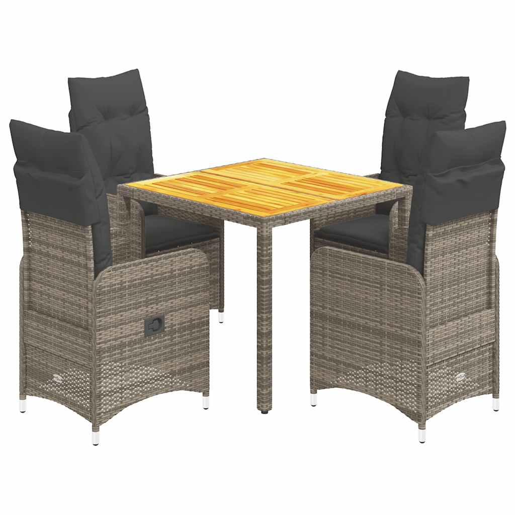 Ensemble de bistro de jardin 5 pcs coussins gris poly rotin