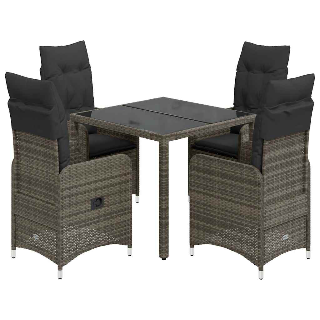 Ensemble de bistro de jardin 5 pcs coussins gris poly rotin