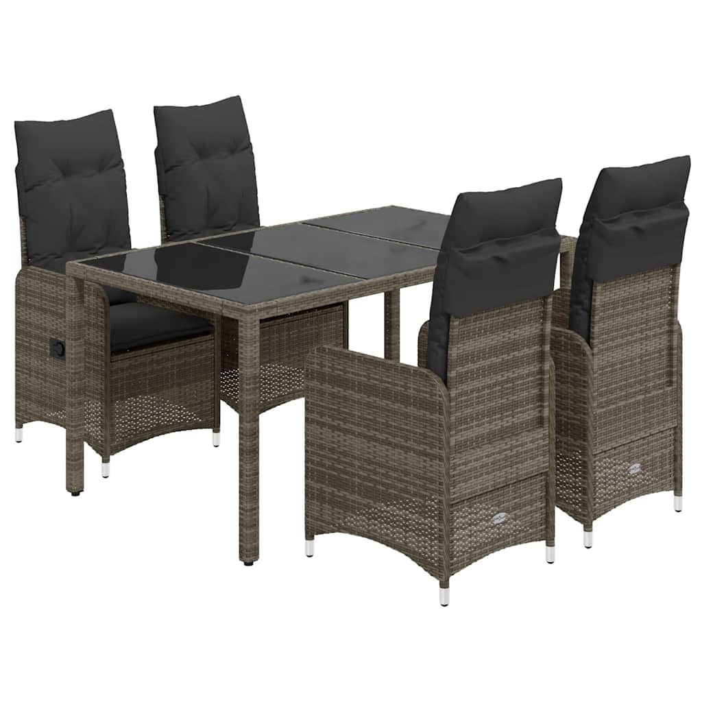 Ensemble de bistro de jardin 5 pcs coussins gris poly rotin