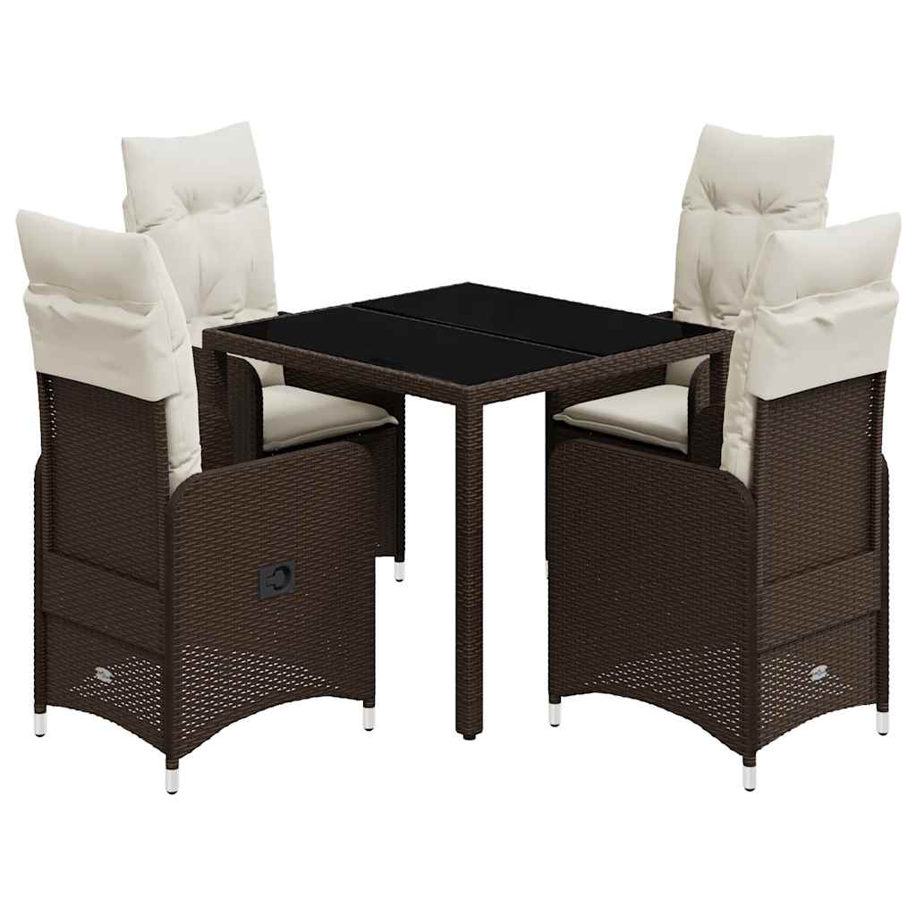 Ensemble de bistro de jardin 5 pcs coussins marron poly rotin