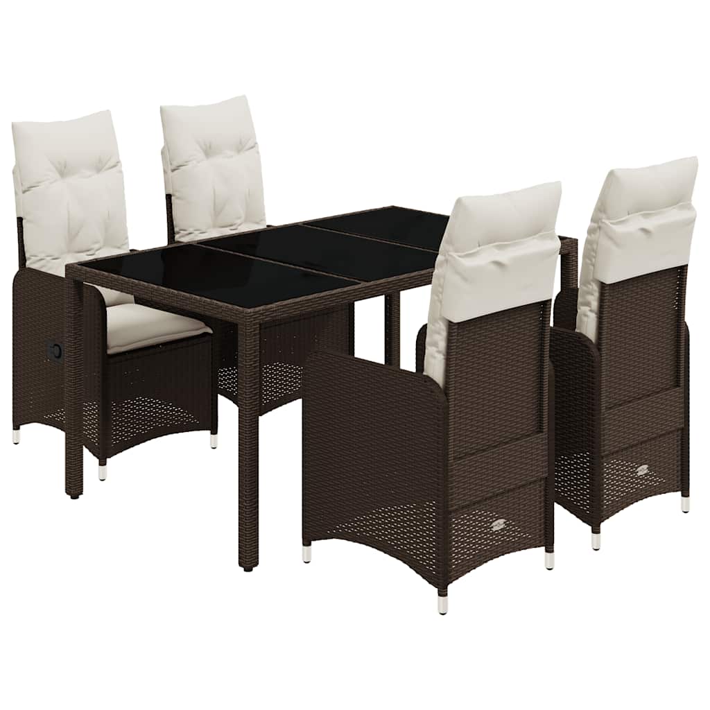Ensemble de bistro de jardin 5 pcs coussins marron poly rotin