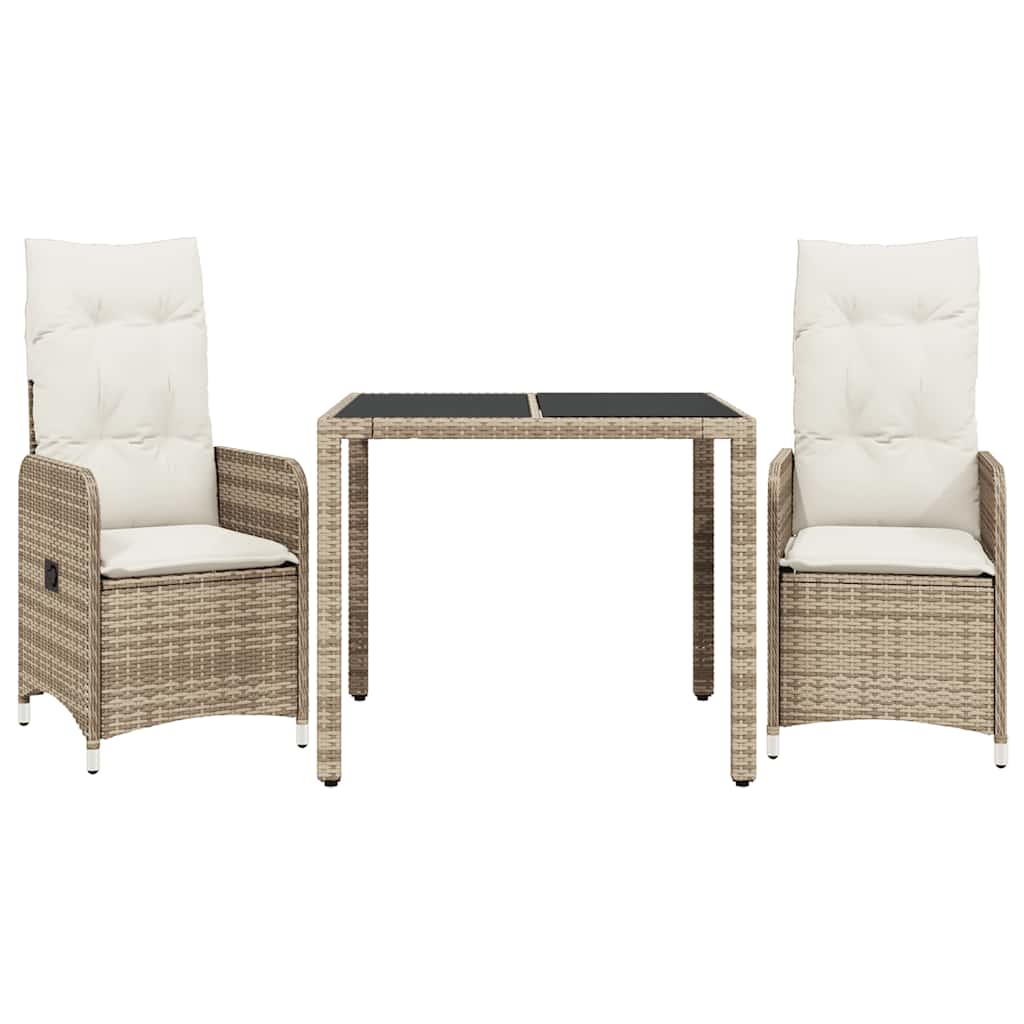 Ensemble de bistro de jardin 3 pcs coussins beige poly rotin