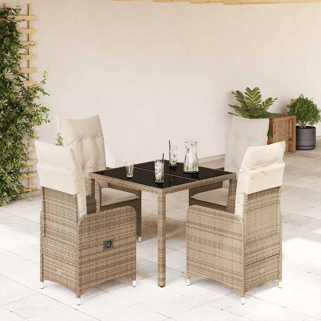 Ensemble de bistro de jardin 5 pcs coussins beige poly rotin