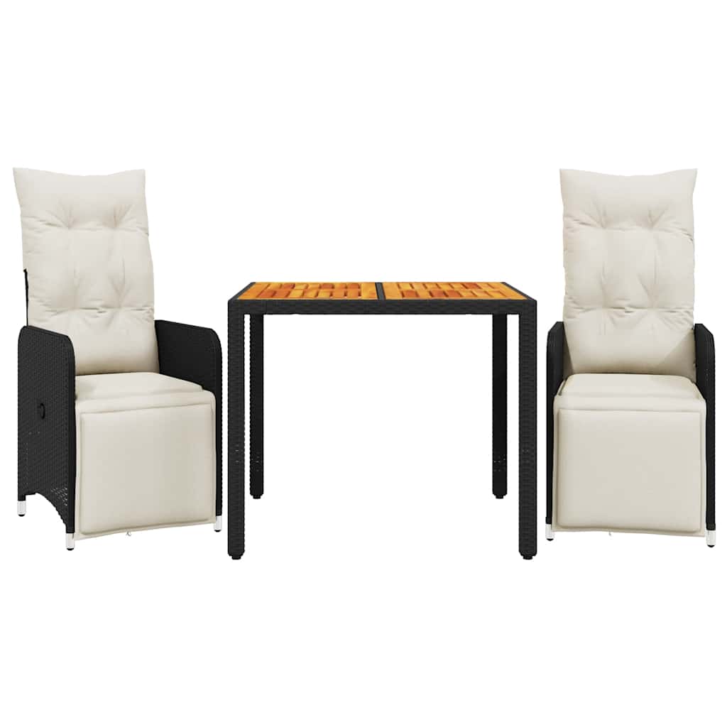 Ensemble de bistro de jardin 3 pcs coussins noir poly rotin