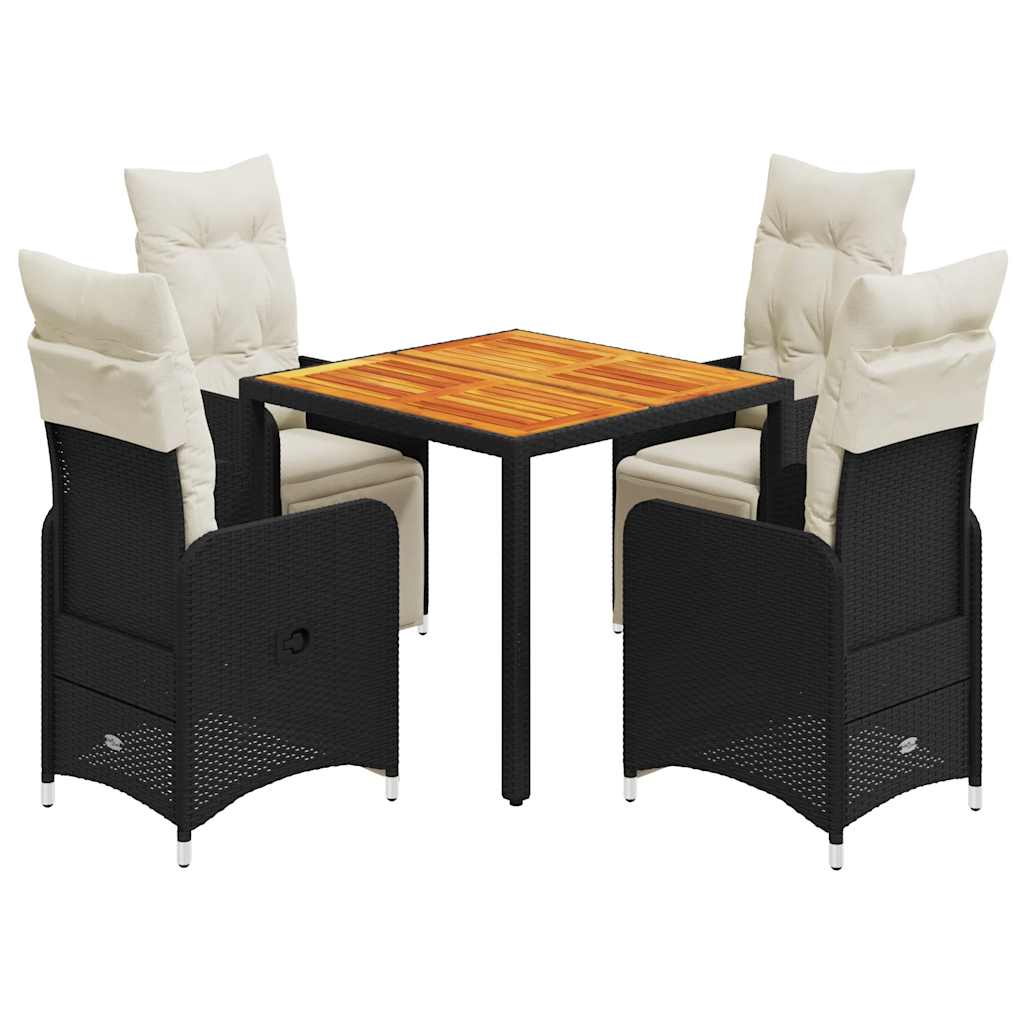 Ensemble de bistro de jardin 5 pcs coussins noir poly rotin