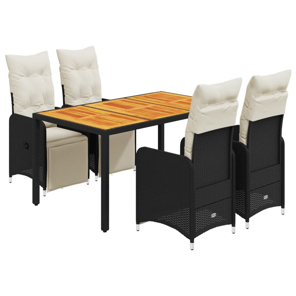 Ensemble de bistro de jardin 5 pcs coussins noir poly rotin