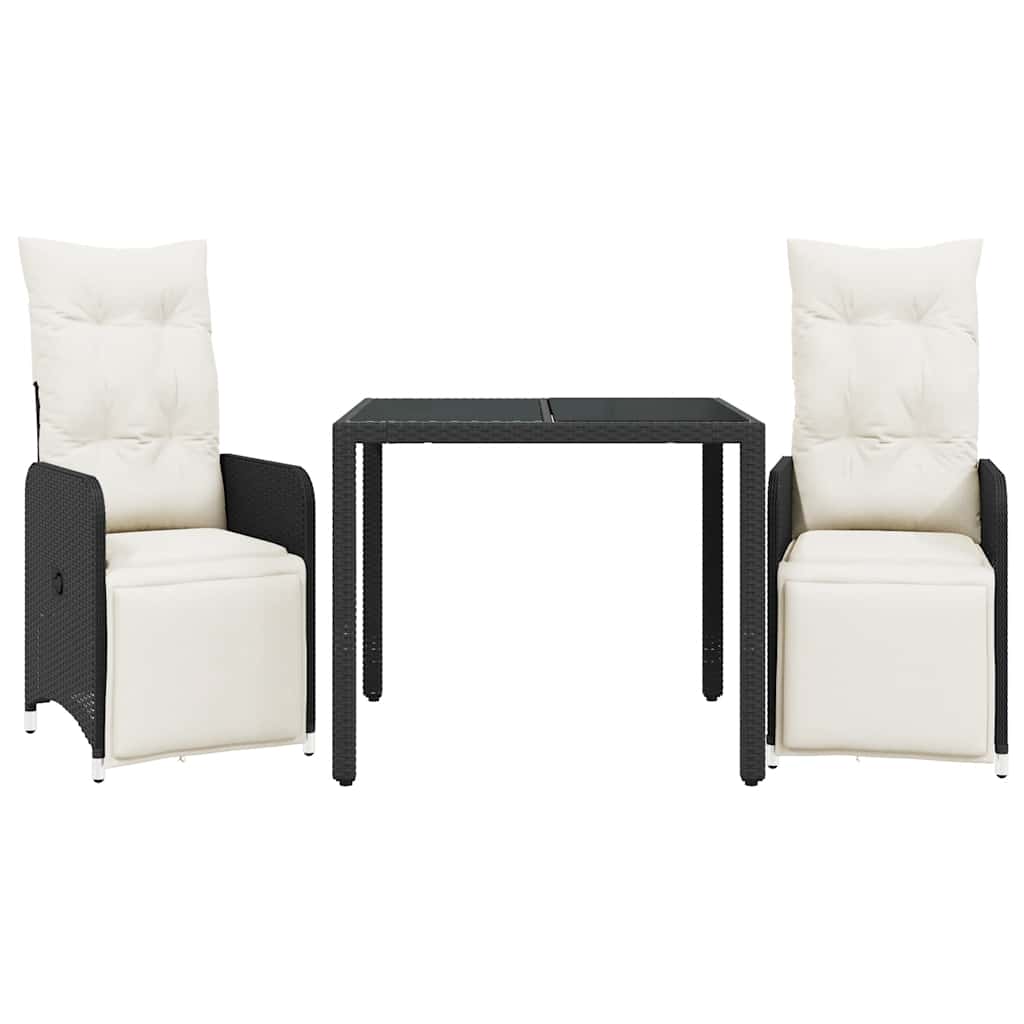 Ensemble de bistro de jardin 3 pcs coussins noir poly rotin