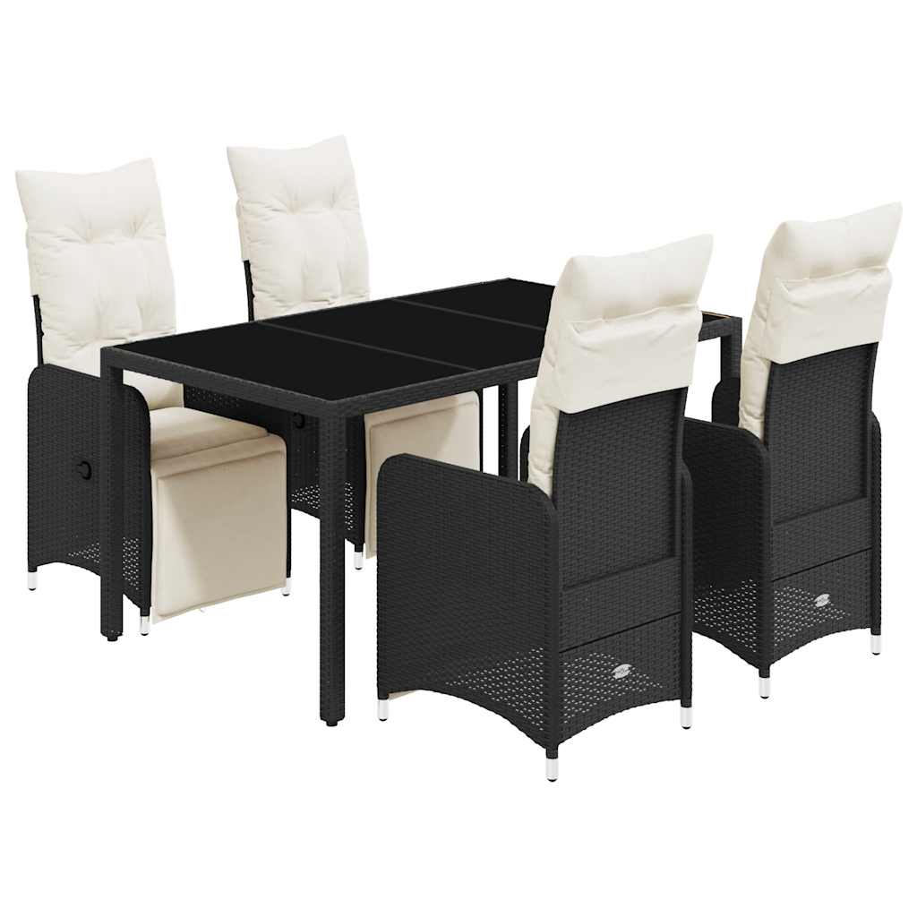 Ensemble de bistro de jardin 5 pcs coussins noir poly rotin