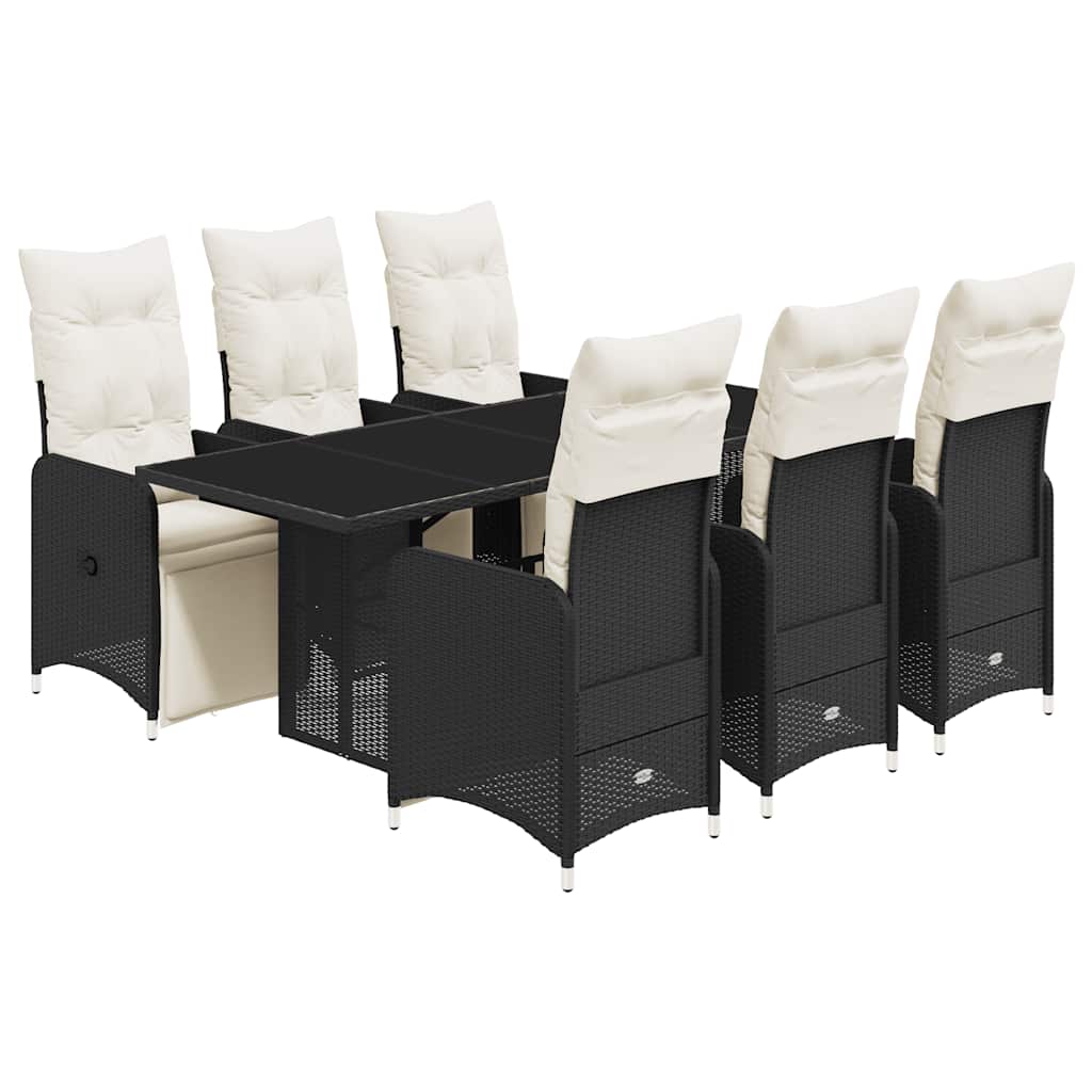 Ensemble de bistro de jardin 7 pcs coussins noir poly rotin