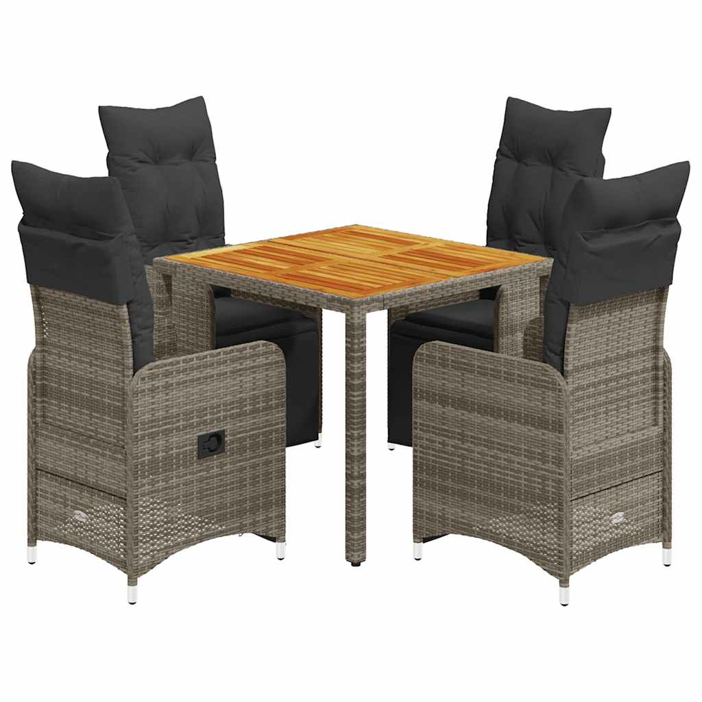 Ensemble de bistro de jardin 5 pcs coussins gris poly rotin
