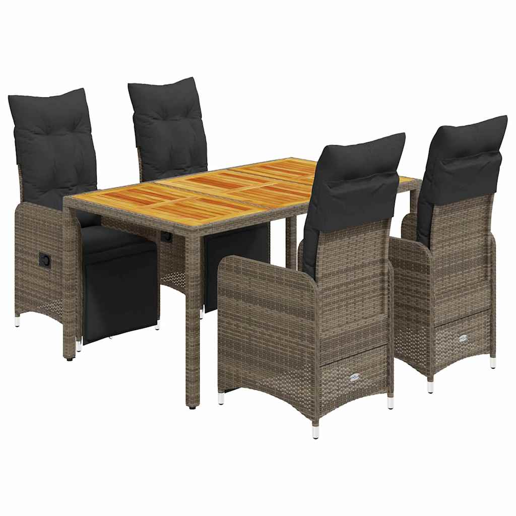 Ensemble de bistro de jardin 5 pcs coussins gris poly rotin