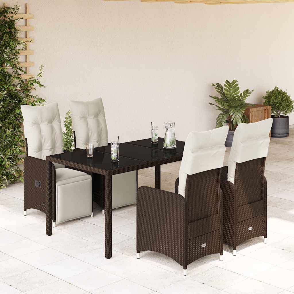 Ensemble de bistro de jardin 5 pcs coussins marron poly rotin