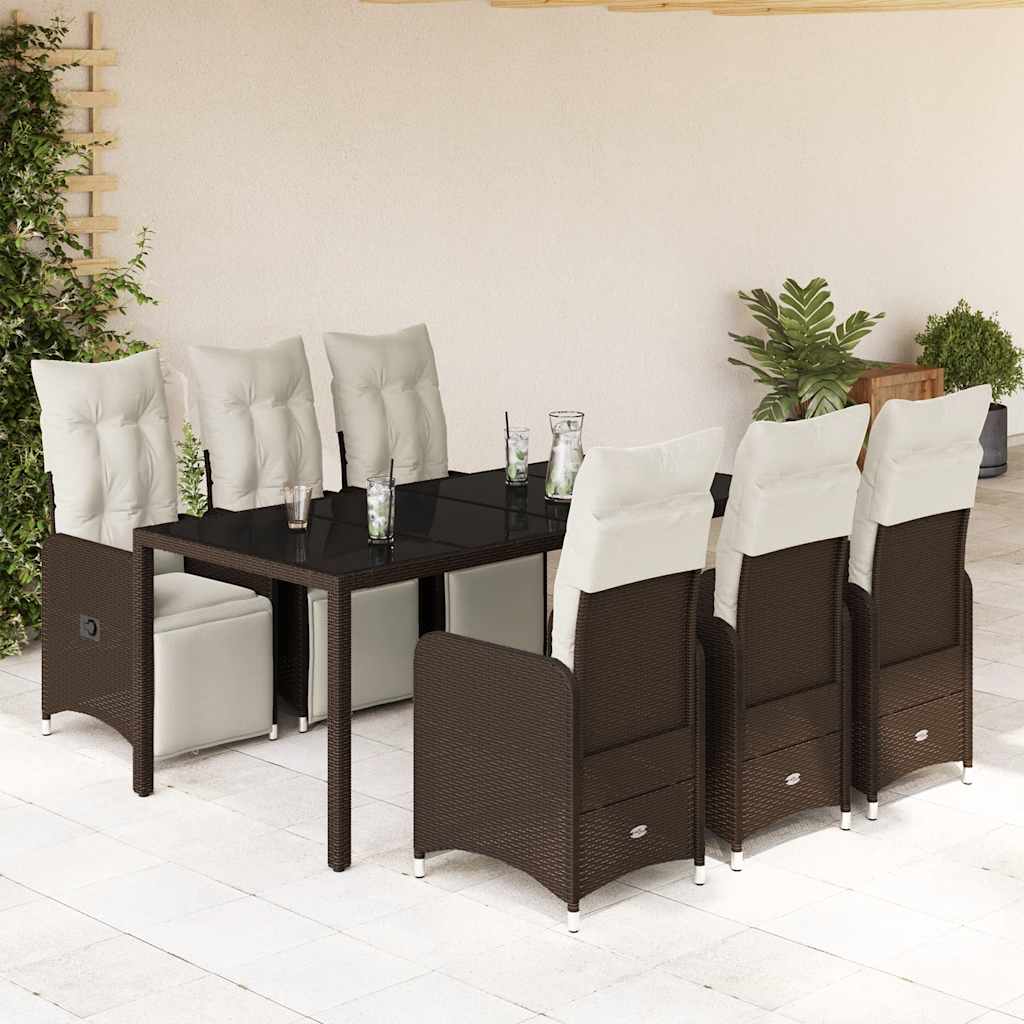 Ensemble de bistro de jardin 7 pcs coussins marron poly rotin
