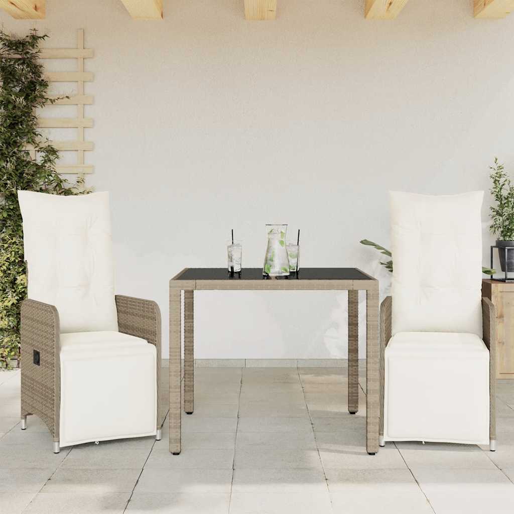 Ensemble de bistro de jardin 3 pcs coussins marron poly rotin - XIOS