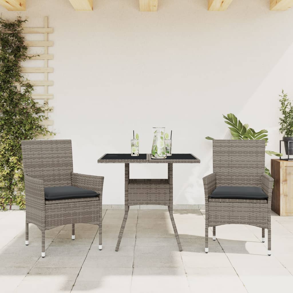 Ensemble à manger de jardin et coussins 3 pcs gris rotin verre - XIOS