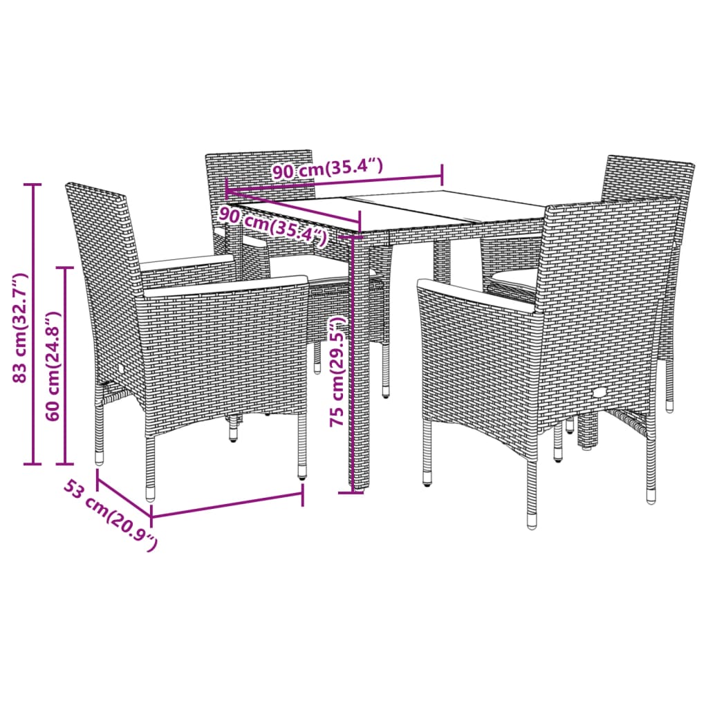 Ensemble à manger de jardin et coussins 5 pcs gris rotin acacia - XIOS