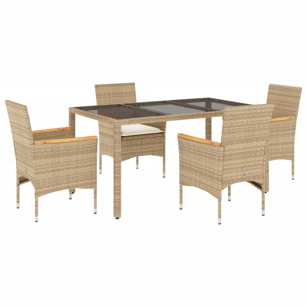 Ensemble à manger de jardin et coussins 5 pcs beige rotin verre