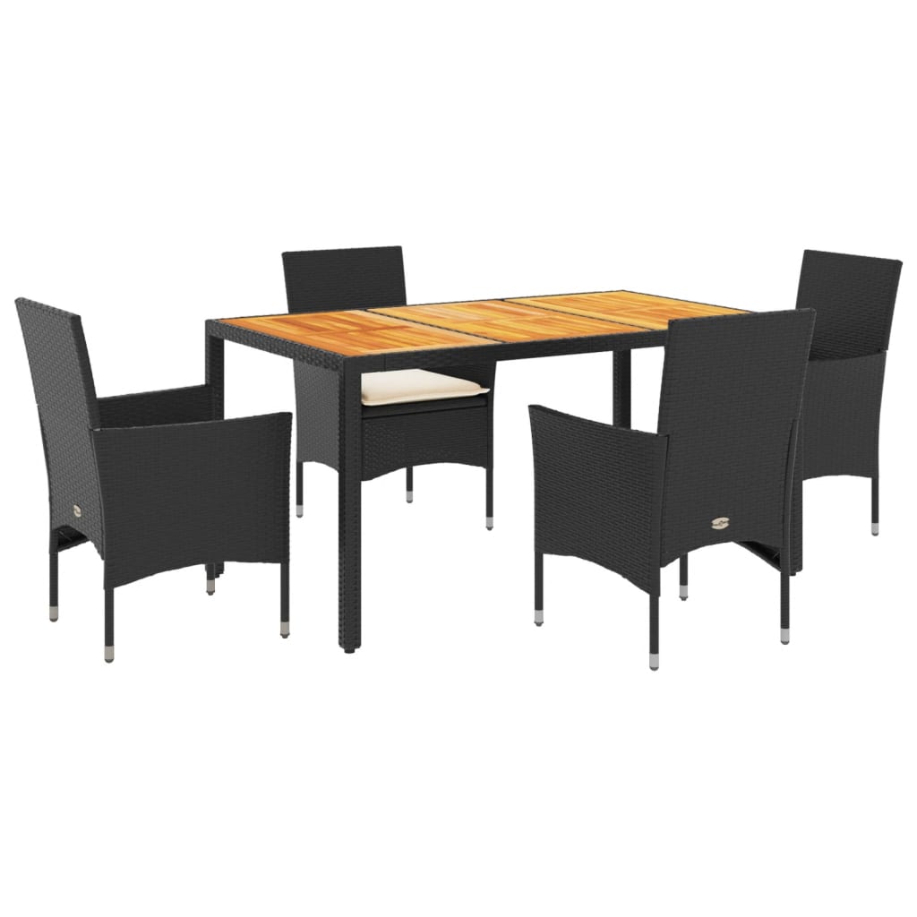 Ensemble à manger de jardin et coussins 5 pcs noir rotin acacia - XIOS