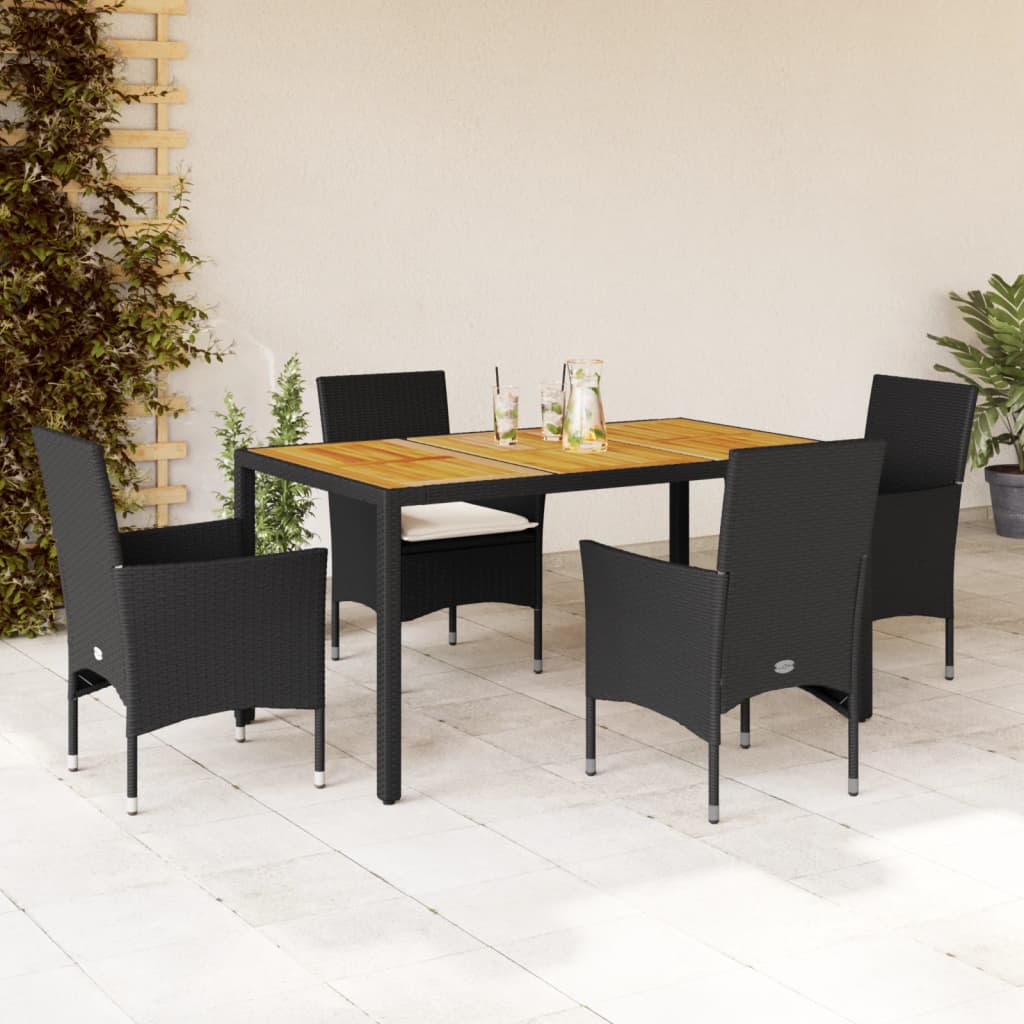 Ensemble à manger de jardin et coussins 5 pcs noir rotin acacia - XIOS