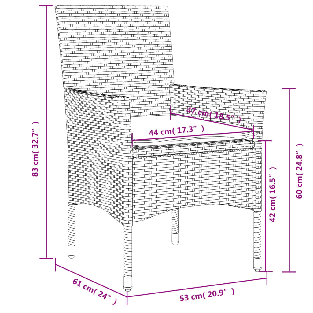 Ensemble à manger de jardin et coussins 7pcs noir rotin acacia - XIOS