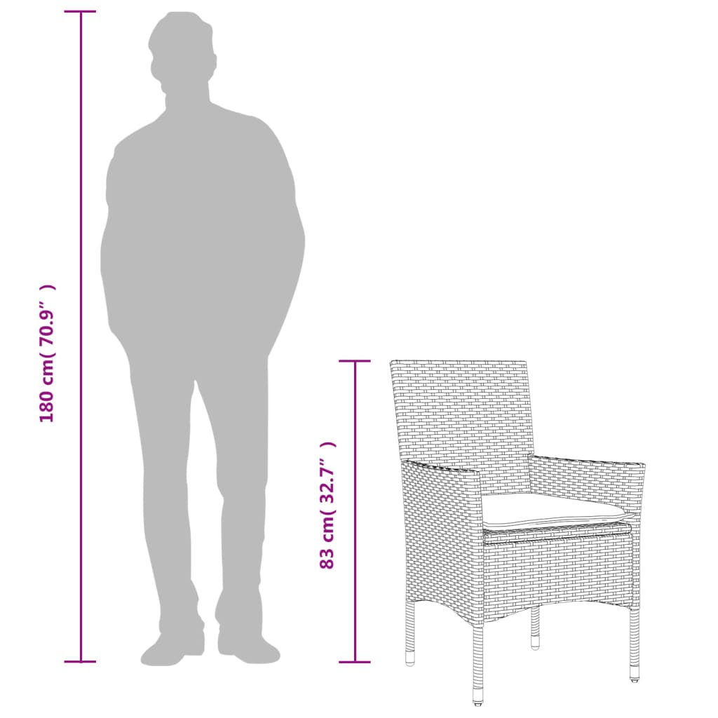 Ensemble à manger de jardin et coussins 7pcs noir rotin acacia - XIOS