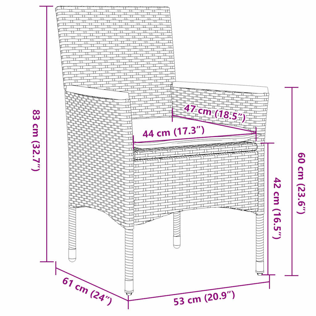 Ensemble à manger de jardin et coussins 3 pcs noir rotin acacia