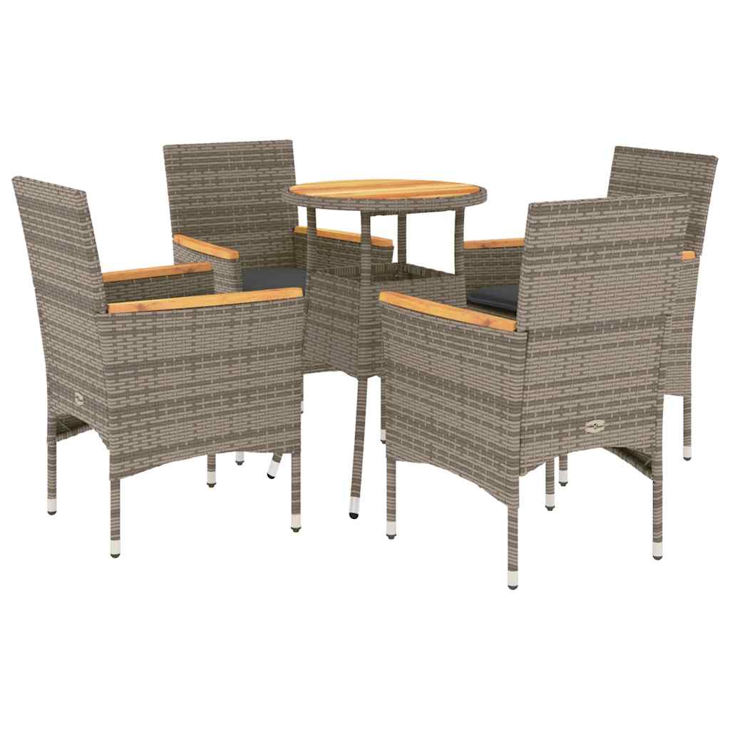 Ensemble à manger de jardin et coussins 5 pcs gris rotin acacia