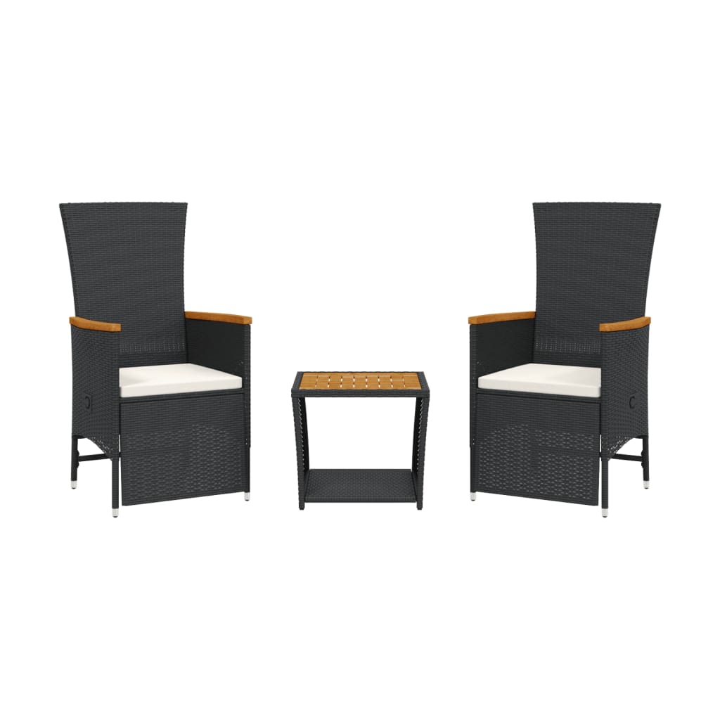 Ensemble à manger de jardin avec coussins 3 pcs Noir