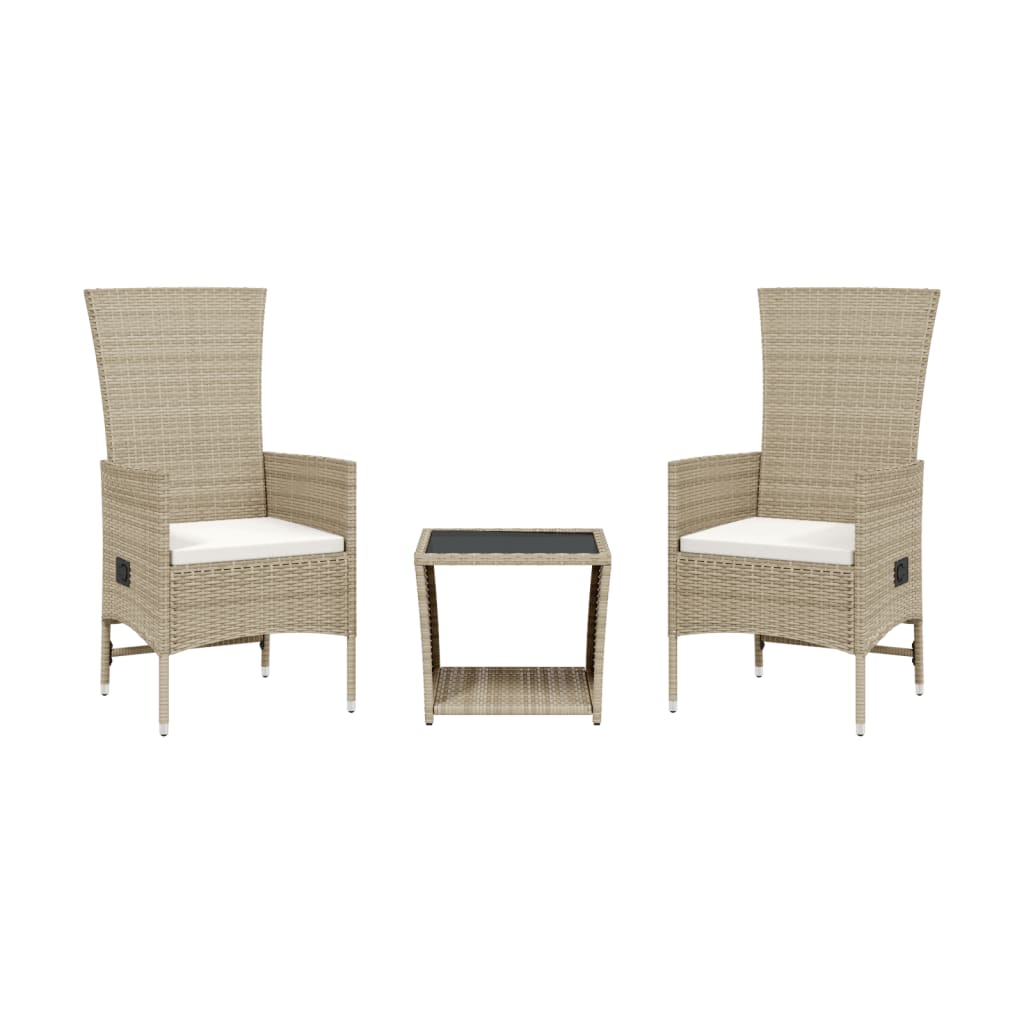 Ensemble à manger de jardin et coussins 3 pcs Beige poly rotin