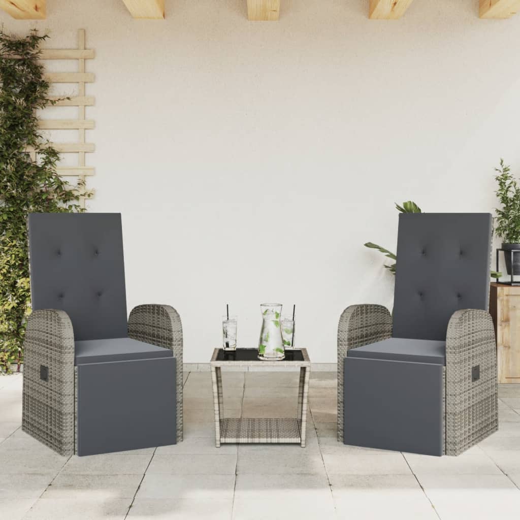 Ensemble à manger de jardin 3 pcs coussins gris résine tressée