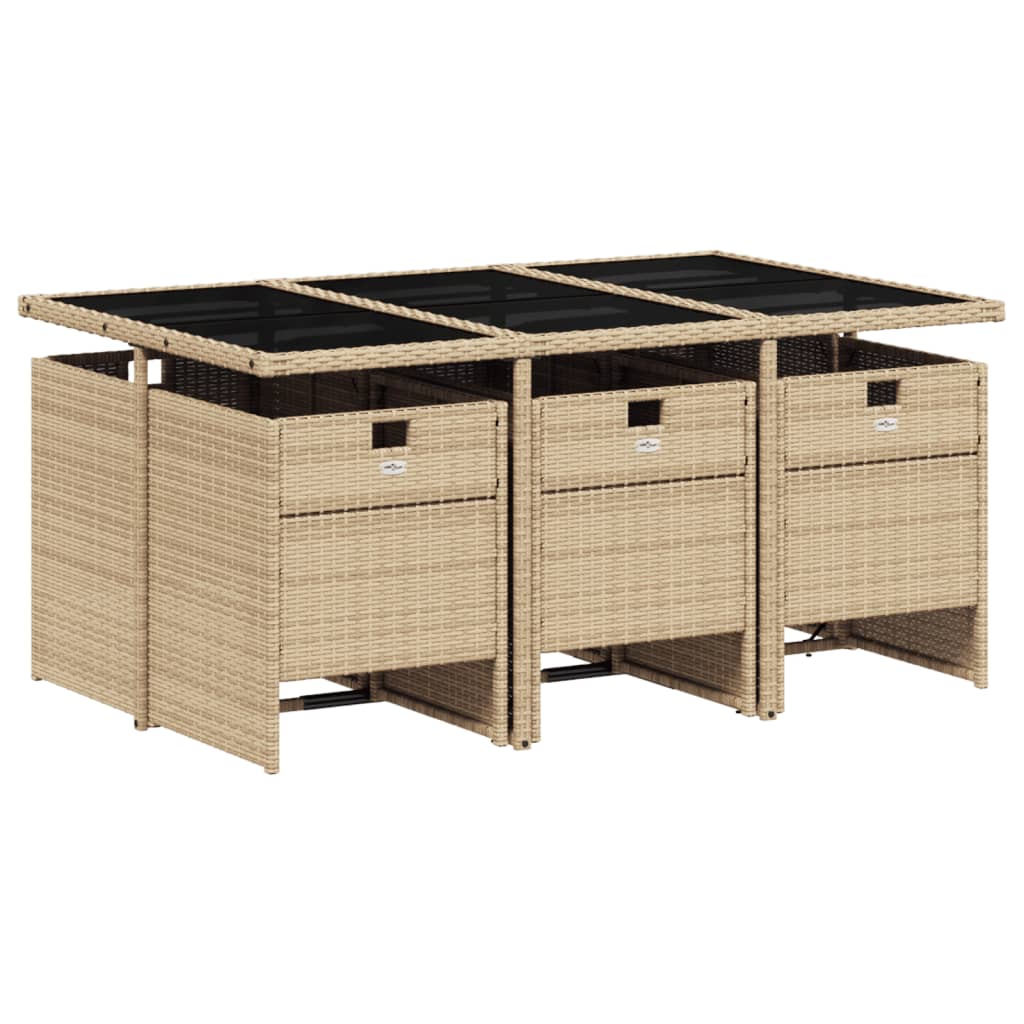 Ensemble à manger de jardin et coussins 7 pcs beige poly rotin