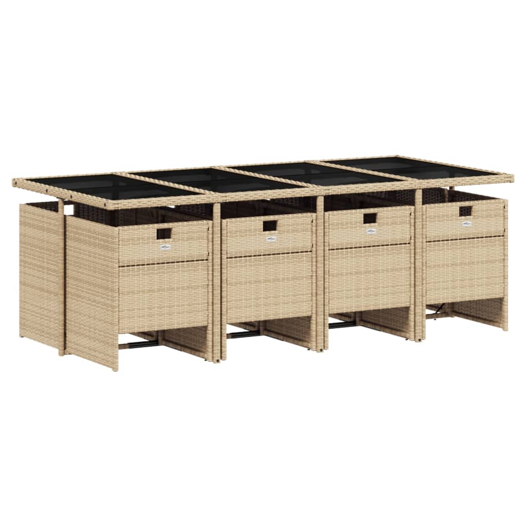 Ensemble à manger de jardin et coussins 9 pcs beige Poly rotin