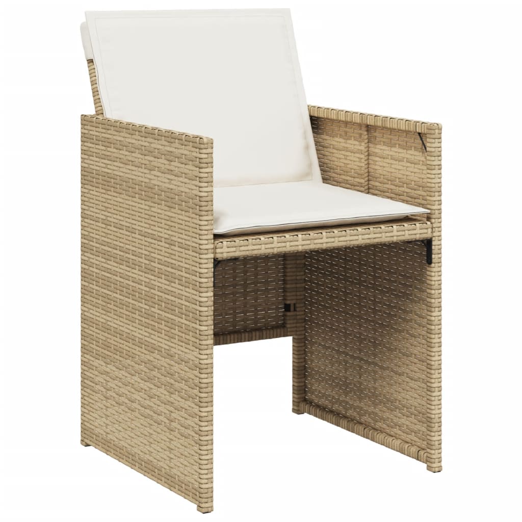 Ensemble à manger de jardin et coussins 9 pcs beige Poly rotin