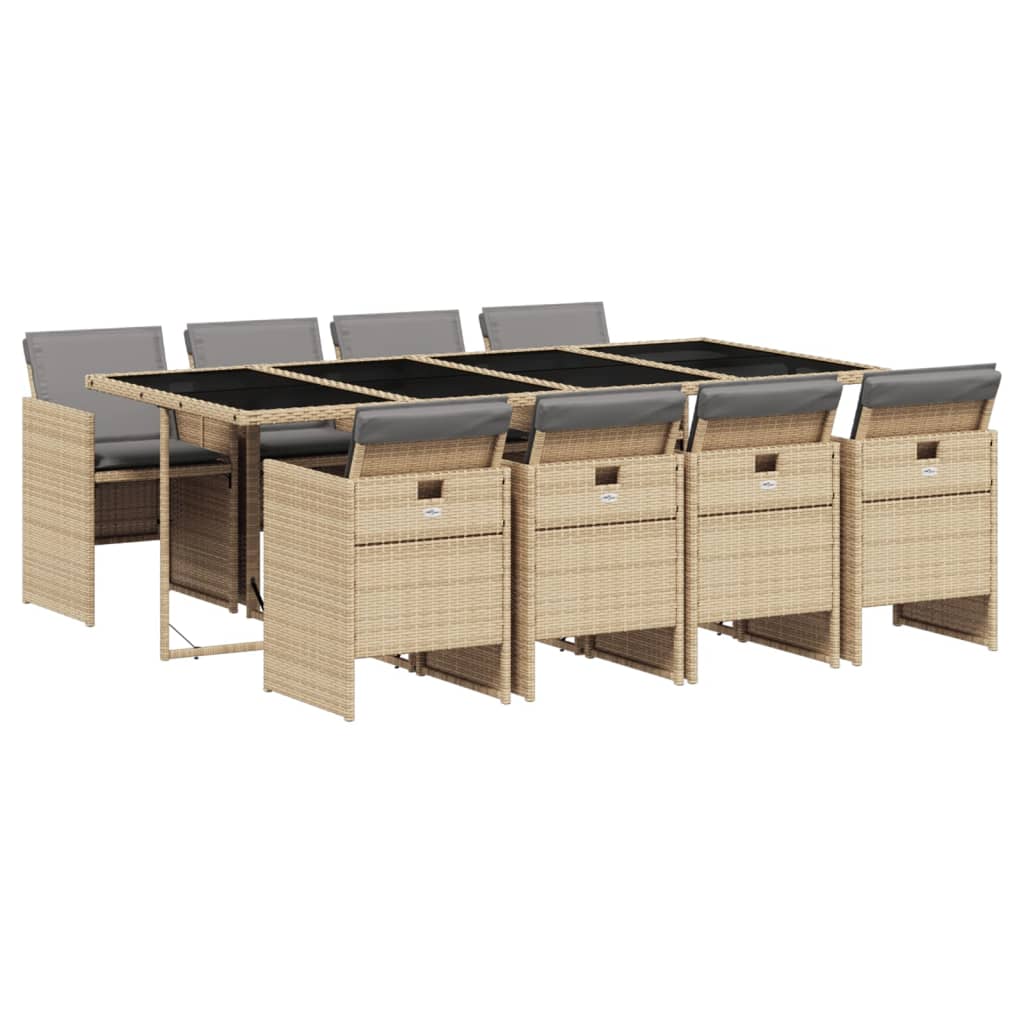 Ensemble à manger de jardin et coussins 9 pcs mélange beige - XIOS