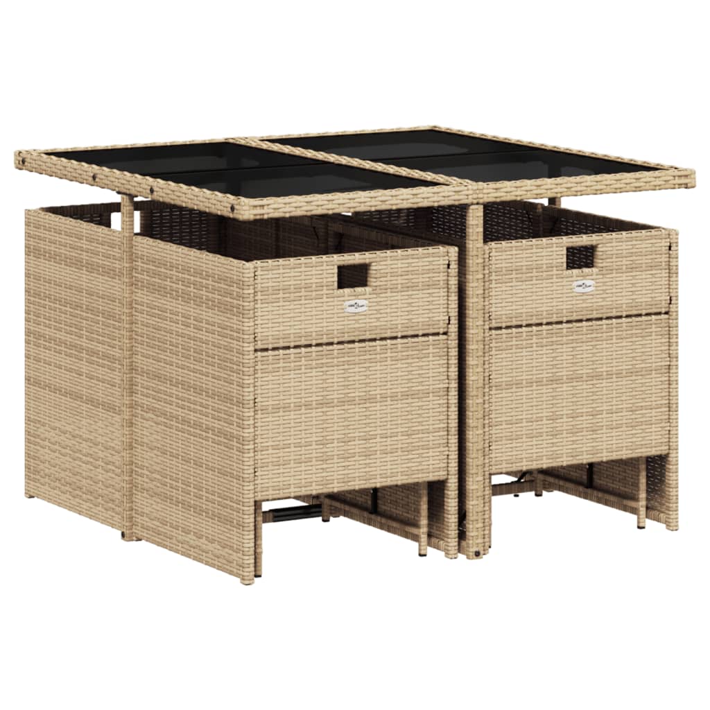 Ensemble à manger de jardin et coussins 9 pcs beige Poly rotin