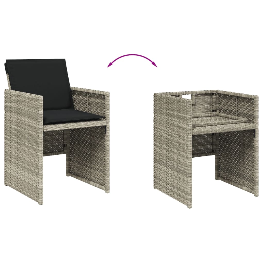 Ensemble à manger de jardin et coussins 9 pcs gris clair rotin