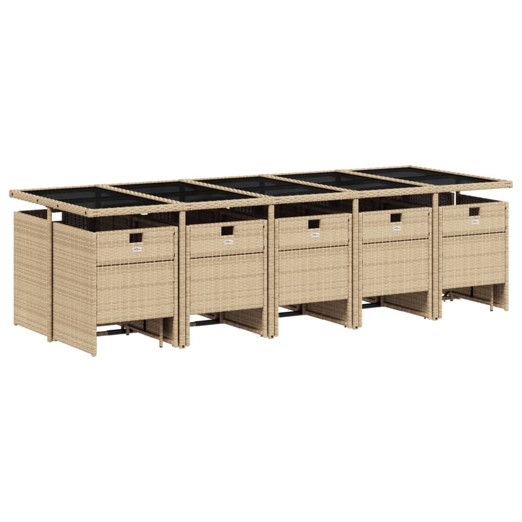 Ensemble à manger de jardin et coussins 15 pcs mélange beige