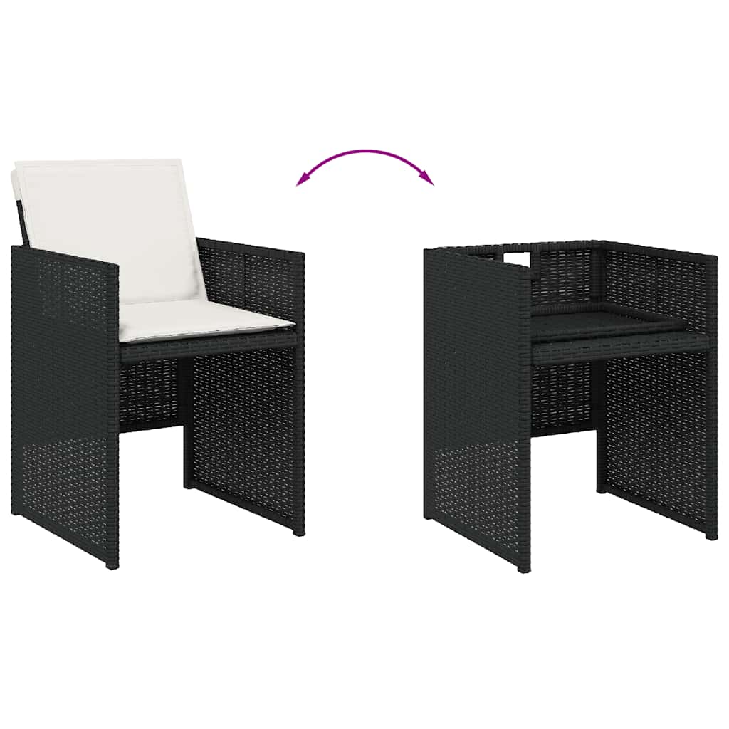 Ensemble à manger de jardin 9pcs coussins noir résine tressée