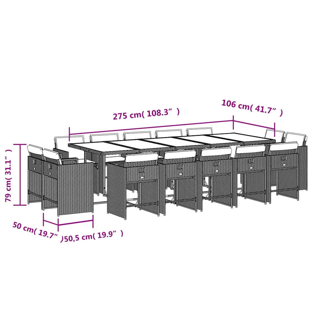 Ensemble à manger de jardin et coussins 15 pcs mélange beige