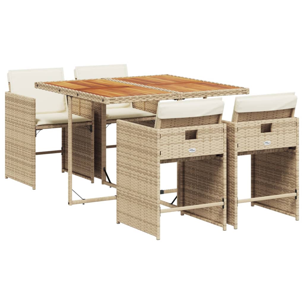 Ensemble à manger de jardin avec coussins 5pcs Beige poly rotin - XIOS